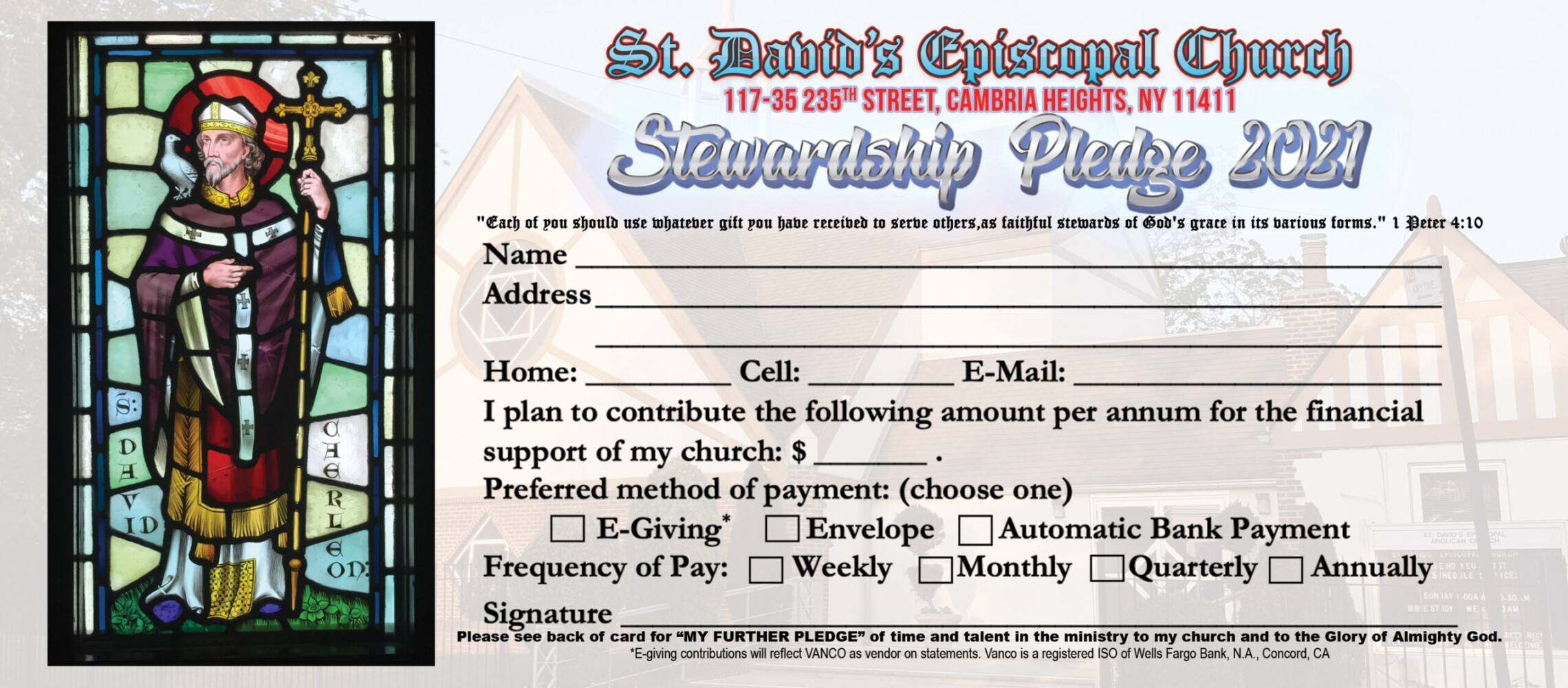 Stewardship Pledge Card St Davids Episcopal Church 